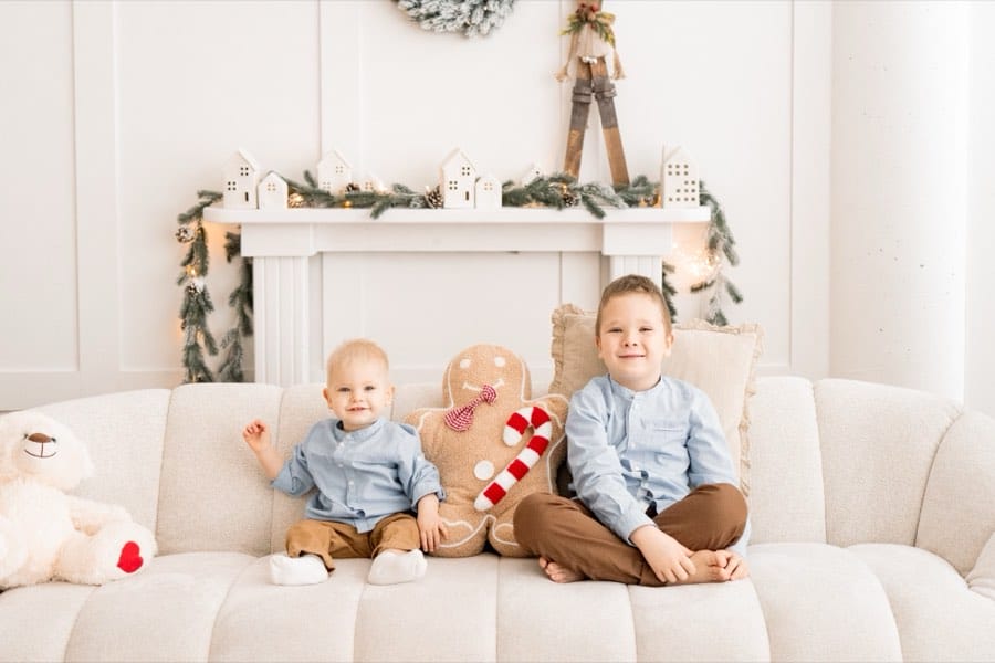 Brothers on the sofa at a Christmas session